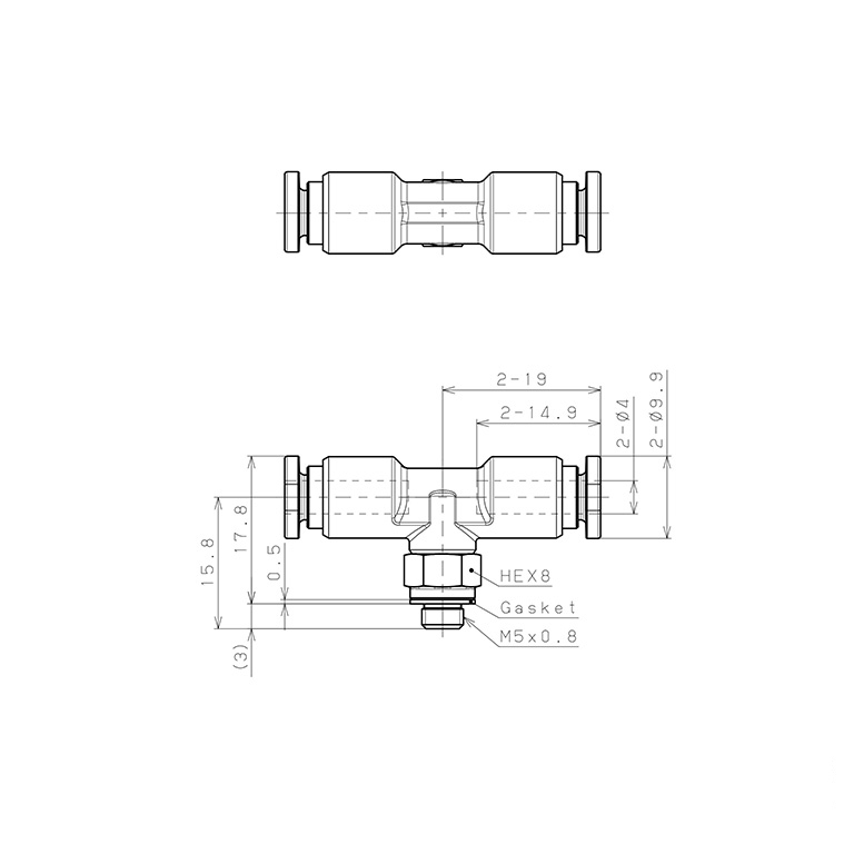 Đầu Nối Nhanh Khí Nén Dạng Chữ T Ren Ngoài Pisco SSPB4-M5_drawing