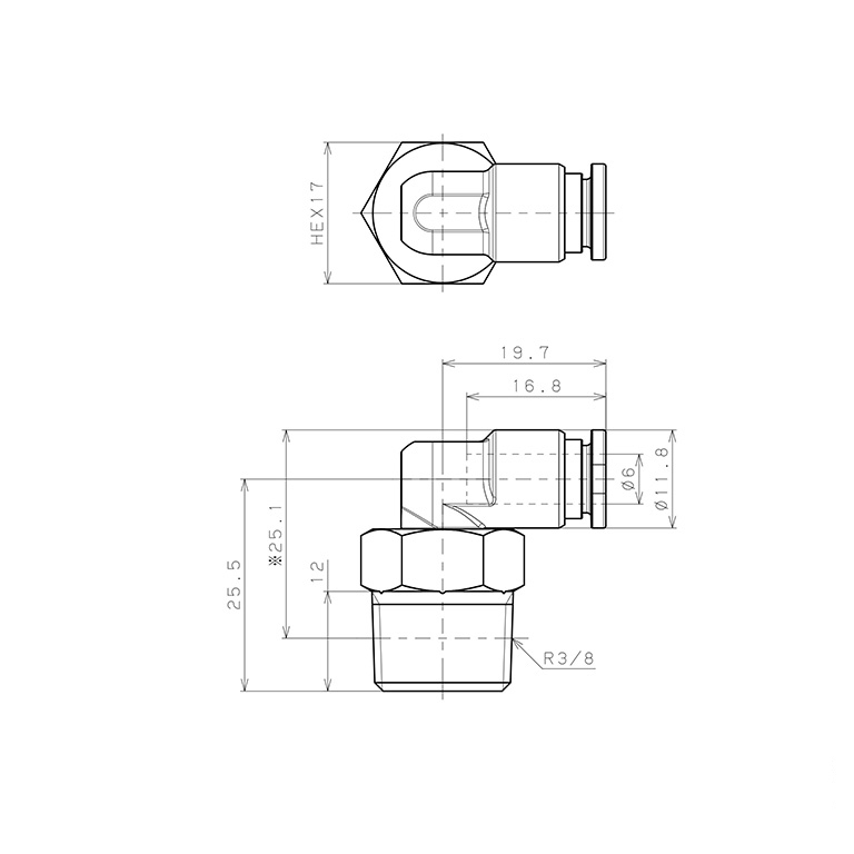 Đầu Nối Nhanh Khí Nén Dạng Cong 90° Ren Ngoài Pisco SSPL6-03_drawing