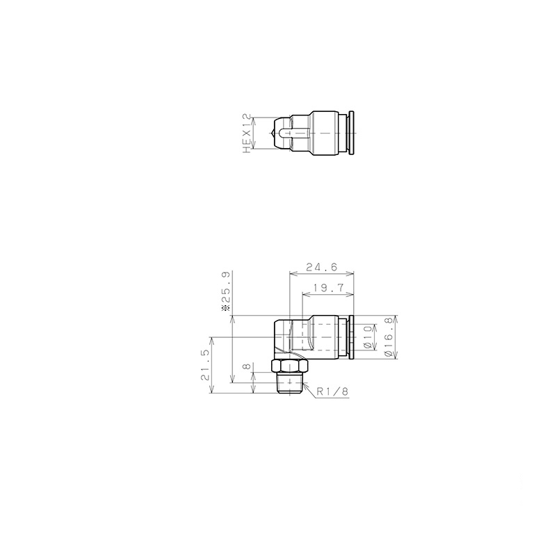 Đầu Nối Nhanh Khí Nén Dạng Cong 90° Ren Ngoài Pisco SSPL10-01-X_drawing