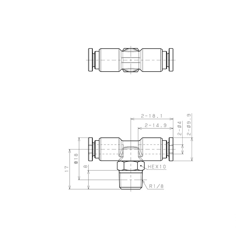 Đầu Nối Nhanh Khí Nén Dạng Chữ T Ren Ngoài Pisco SSPB4-01-C_drawing