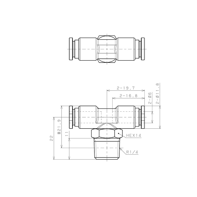 Đầu Nối Nhanh Khí Nén Dạng Chữ T Ren Ngoài Pisco SSPB6-02-X-TP-C_drawing