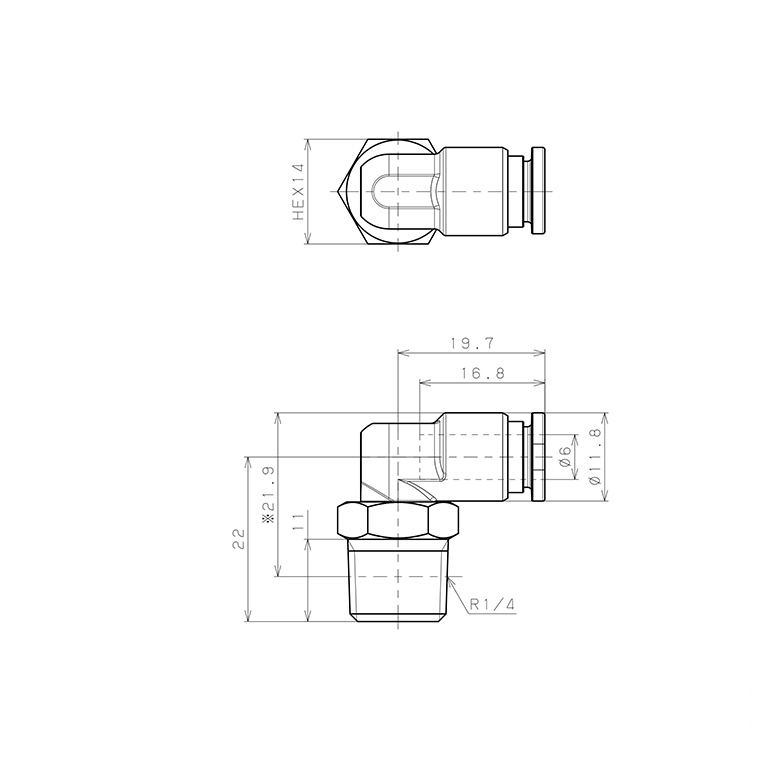 Đầu Nối Nhanh Khí Nén Dạng Cong 90° Ren Ngoài Pisco SSPL6-02-TP-C_drawing