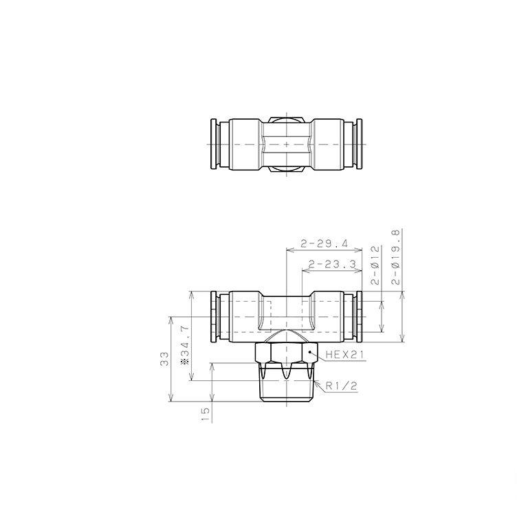 Đầu Nối Nhanh Khí Nén Dạng Chữ T Ren Ngoài Pisco SSPB12-04-X-C_drawing