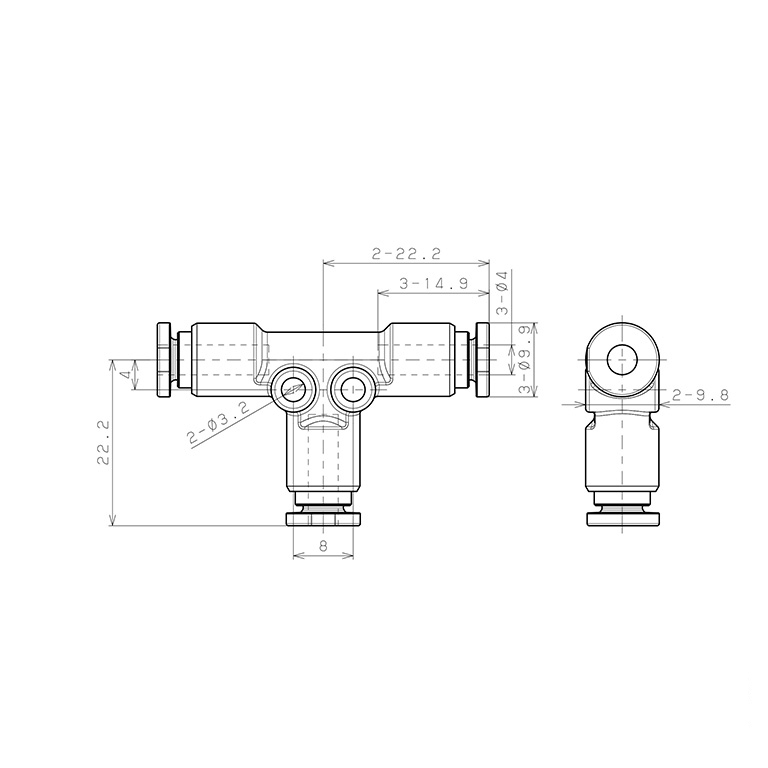 Đầu Nối Nhanh Khí Nén Chữ T Pisco SSPE4-X_drawing