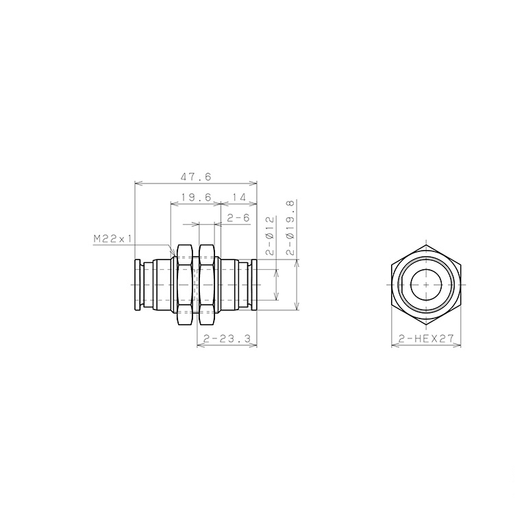 Đầu Nối Nhanh Khí Nén Dạng Thẳng Ren Ngoài Lắp Kẹp Vách Pisco SSPM12_drawing