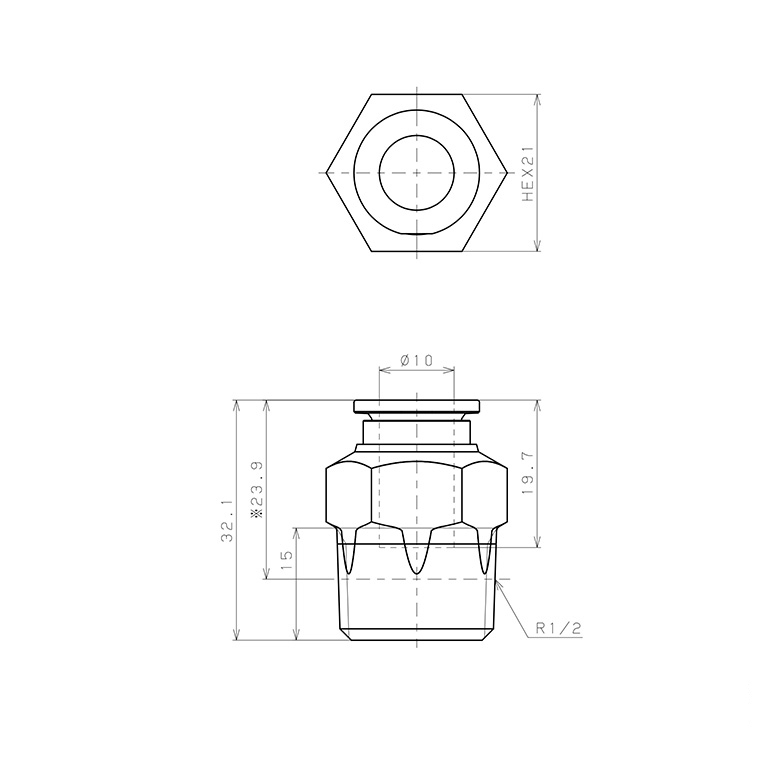 Đầu Nối Nhanh Khí Nén Dạng Thẳng Thân Lục Giác Ren Ngoài Pisco SSPC10-04-TP-C_drawing