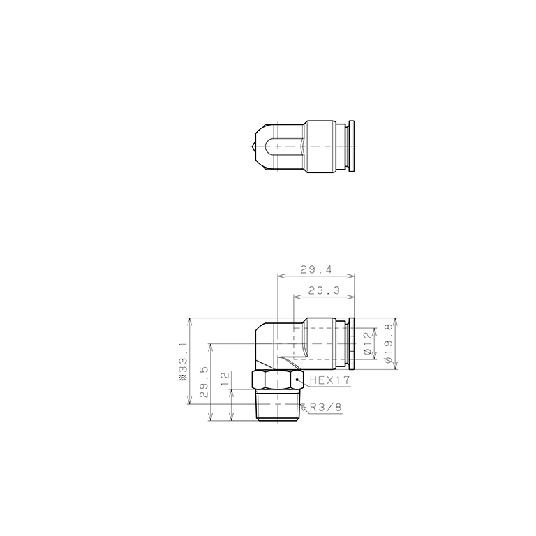 Đầu Nối Nhanh Khí Nén Dạng Cong 90° Ren Ngoài Pisco SSPL12-03-X-C_drawing