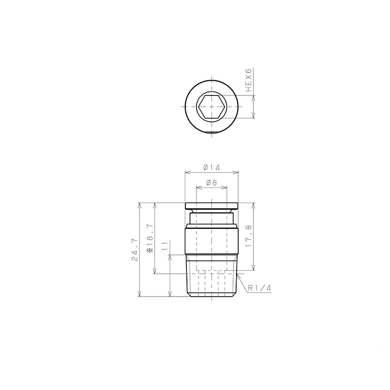 Đầu Nối Nhanh Khí Nén Dạng Thẳng Ren Ngoài Pisco SSPOC8-02_drawing