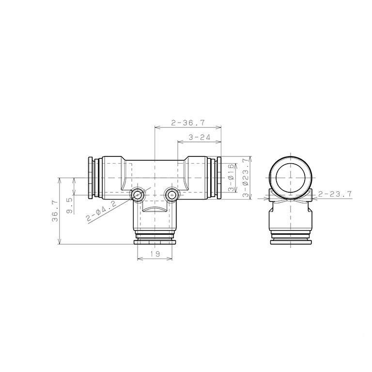 Đầu Nối Nhanh Khí Nén Chữ T Pisco SSPE16_drawing