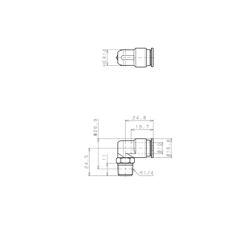 Đầu Nối Nhanh Khí Nén Dạng Cong 90° Ren Ngoài Pisco SSPL10-02-TP_drawing