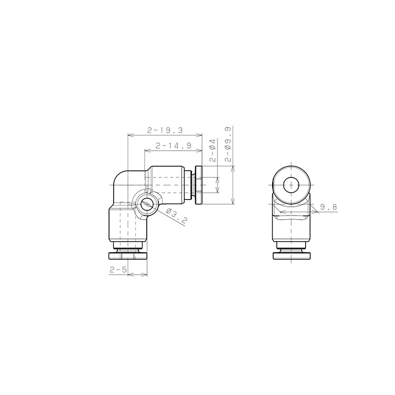 Đầu Nối Nhanh Khí Nén Cong 90° Pisco SSPV4-X-C_drawing