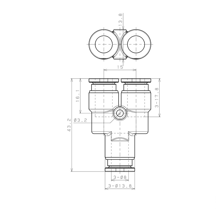 Đầu Nối Nhanh Khí Nén Chữ Y Pisco SSPY8-X-C_drawing