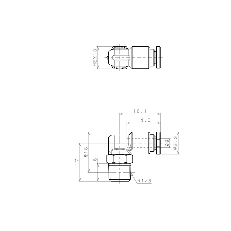 Đầu Nối Nhanh Khí Nén Dạng Cong 90° Ren Ngoài Pisco SSPL4-01-X-TP_drawing