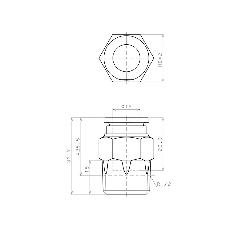 Đầu Nối Nhanh Khí Nén Dạng Thẳng Thân Lục Giác Ren Ngoài Pisco SSPC12-04-X-TP_drawing