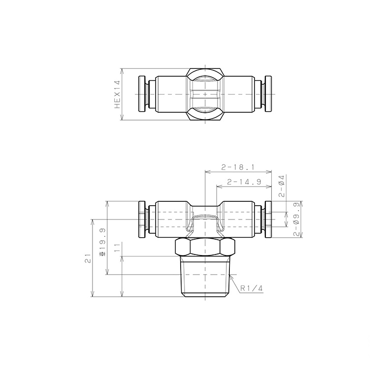 Đầu Nối Nhanh Khí Nén Dạng Chữ T Ren Ngoài Pisco SSPB4-02-C_drawing