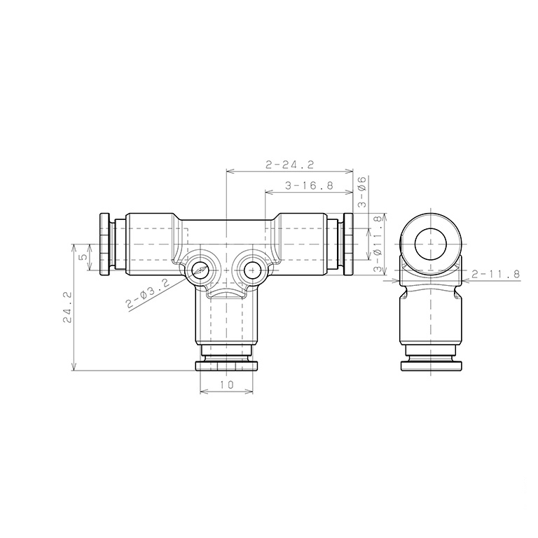 Đầu Nối Nhanh Khí Nén Chữ T Pisco SSPE6_drawing