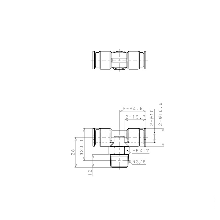 Đầu Nối Nhanh Khí Nén Dạng Chữ T Ren Ngoài Pisco SSPB10-03-X-TP-C_drawing