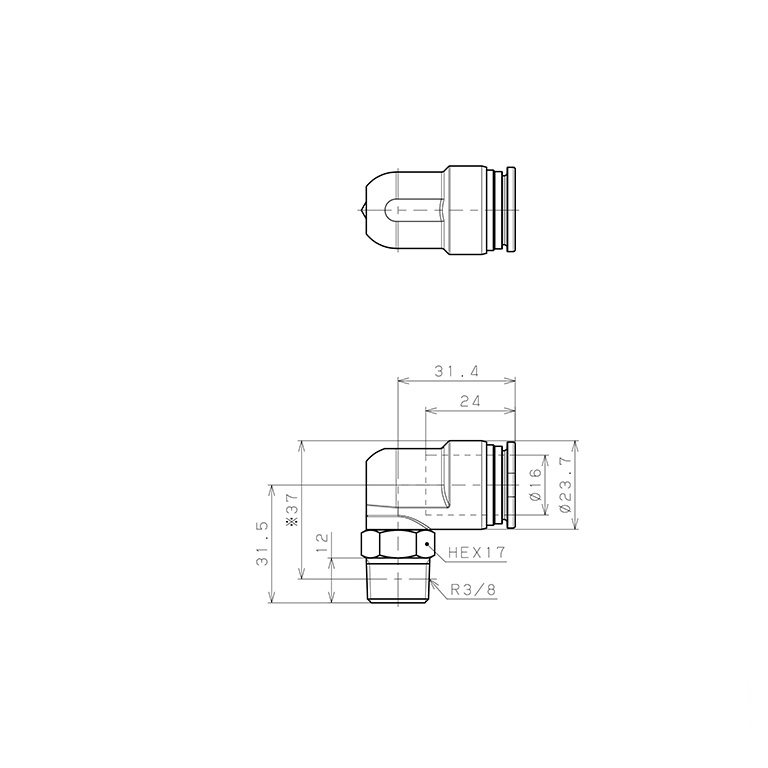 Đầu Nối Nhanh Khí Nén Dạng Cong 90° Ren Ngoài Pisco SSPL16-03-TP_drawing