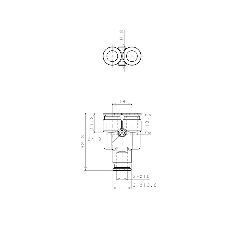 Đầu Nối Nhanh Khí Nén Chữ Y Pisco SSPY10-X_drawing