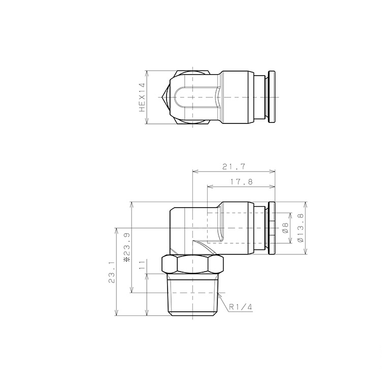 Đầu Nối Nhanh Khí Nén Dạng Cong 90° Ren Ngoài Pisco SSPL8-02-X-TP-C_drawing