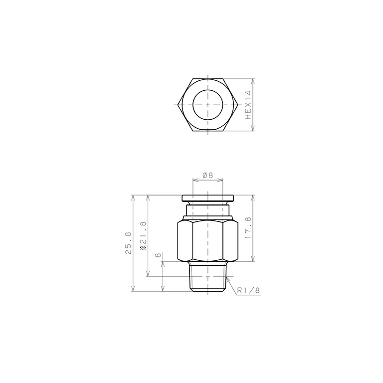 Đầu Nối Nhanh Khí Nén Dạng Thẳng Thân Lục Giác Ren Ngoài Pisco SSPC8-01_drawing