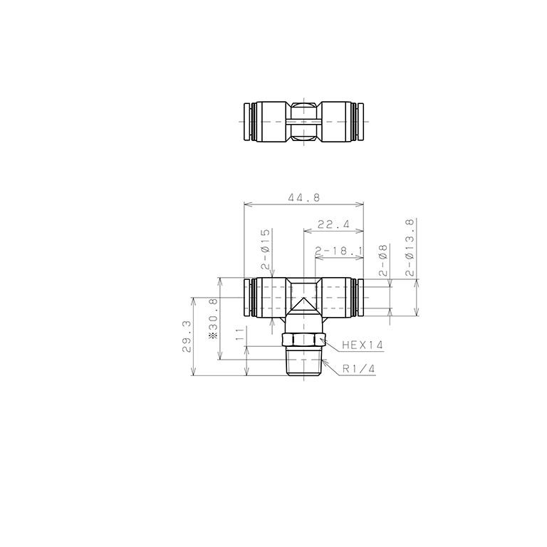 Đầu Nối Nhanh Khí Nén Dạng Chữ T Ren Ngoài Pisco PPB8-02SUS-C_drawing