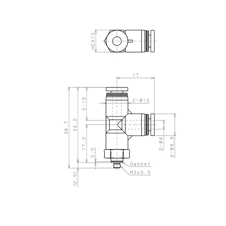 Đầu Nối Nhanh Khí Nén Dạng Chữ T Ren Ngoài Pisco PPD4-M3SUS-UC_drawing