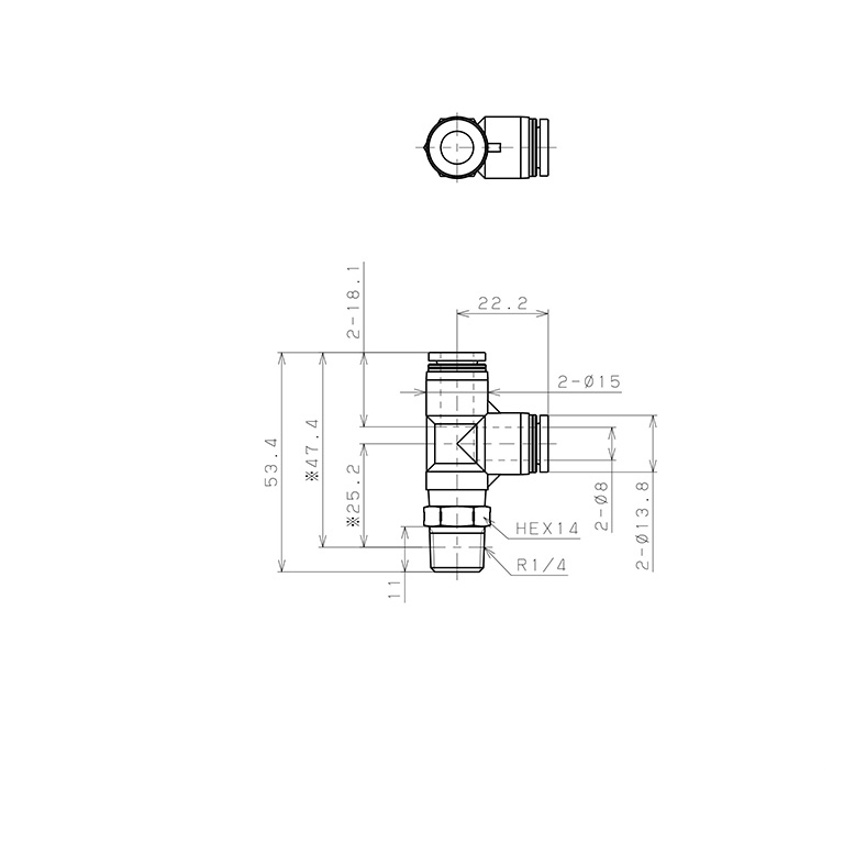 Đầu Nối Nhanh Khí Nén Dạng Chữ T Ren Ngoài Pisco PPD8-02SUS-S_drawing