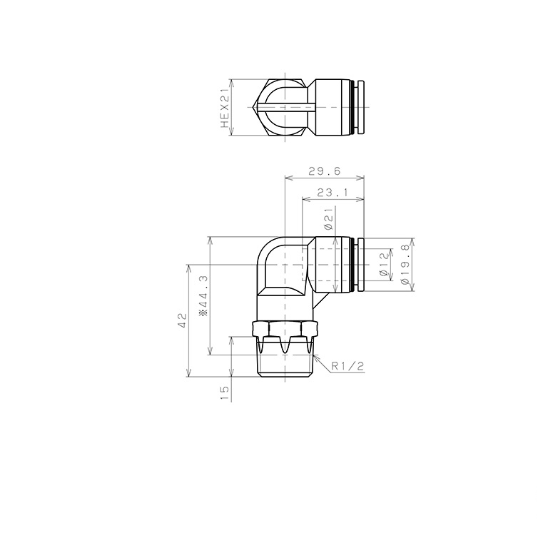 Đầu Nối Nhanh Khí Nén Dạng Cong 90° Ren Ngoài Pisco PPL12-04SUS-F-S-C_drawing