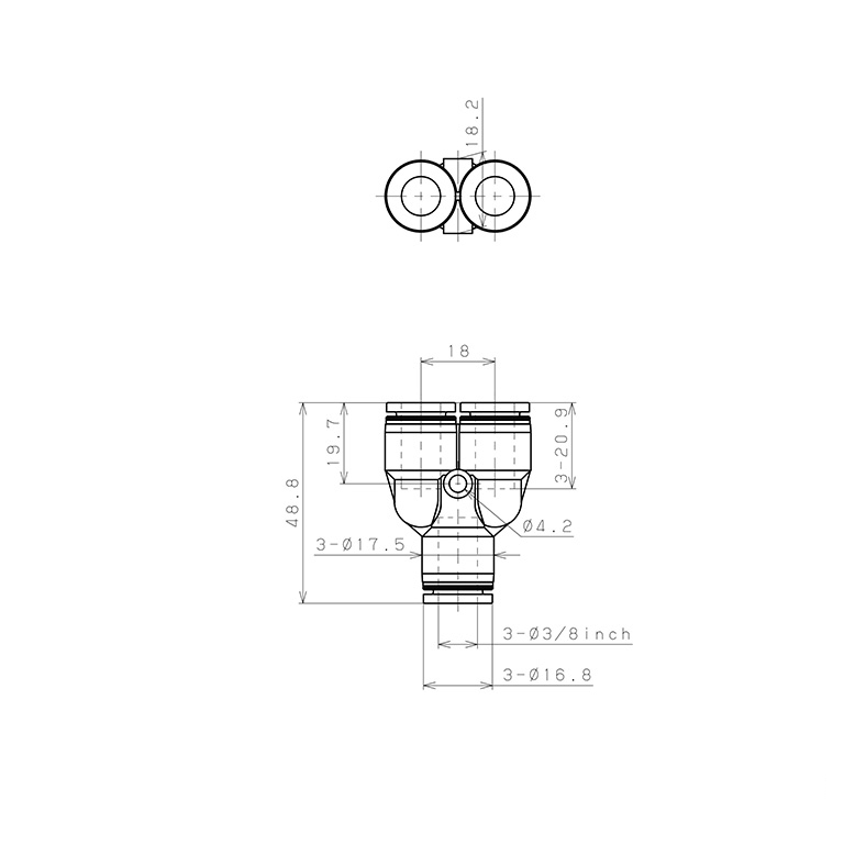 Đầu Nối Nhanh Khí Nén Chữ Y Pisco PPY3/8_drawing