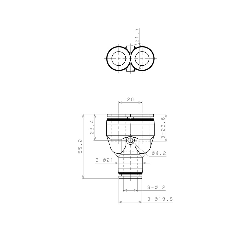 Đầu Nối Nhanh Khí Nén Chữ Y Pisco PPY12-F_drawing