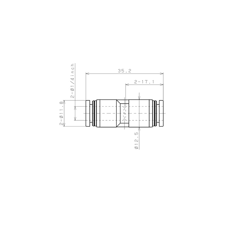 Đầu Nối Nhanh Khí Nén Dạng Thẳng Pisco PPU1/4-C_drawing
