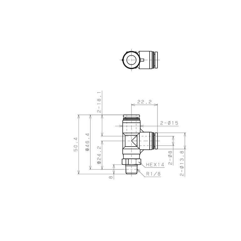 Đầu Nối Nhanh Khí Nén Dạng Chữ T Ren Ngoài Pisco PPD8-01_drawing