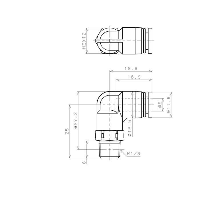 Đầu Nối Nhanh Khí Nén Dạng Cong 90° Ren Ngoài Pisco PPL6-01SUS-TP_drawing
