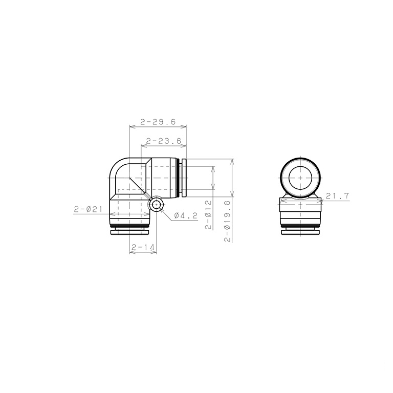 Đầu Nối Nhanh Khí Nén Cong 90° Pisco PPV12-F-C_drawing