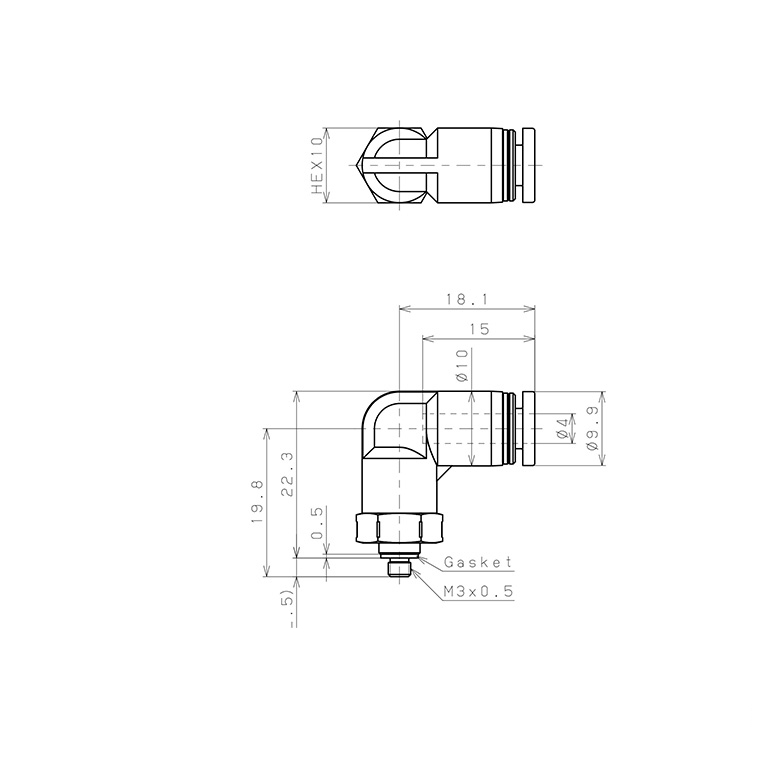 Đầu Nối Nhanh Khí Nén Dạng Cong 90° Ren Ngoài Pisco PPL4-M3SUS-HN_drawing
