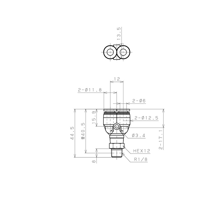 Đầu Nối Nhanh Khí Nén Dạng Chữ Y Ren Ngoài Pisco PPX6-01-C_drawing