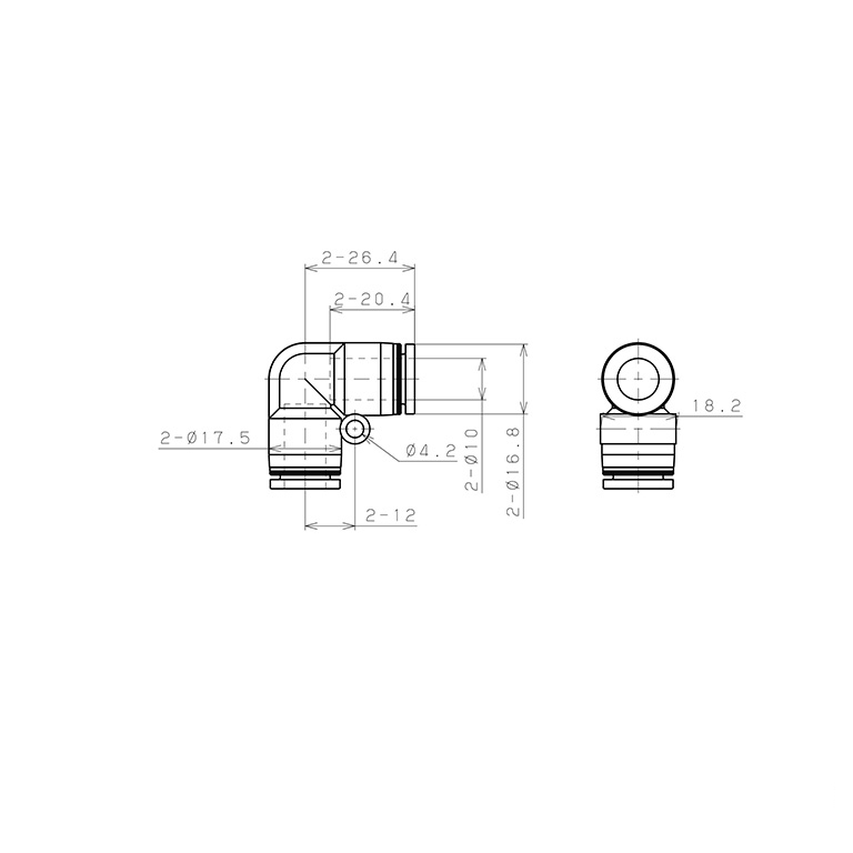 Đầu Nối Nhanh Khí Nén Cong 90° Pisco PPV10-C_drawing