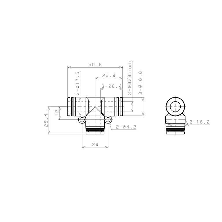 Đầu Nối Nhanh Khí Nén Chữ T Pisco PPE3/8-F_drawing