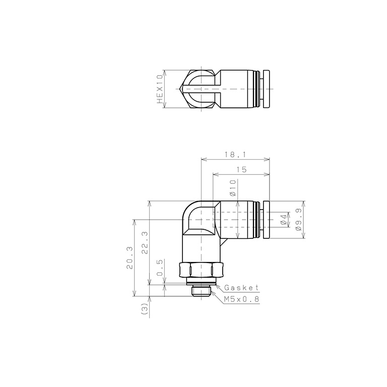 Đầu Nối Nhanh Khí Nén Dạng Cong 90° Ren Ngoài Pisco PPL4-M5SUS-F-C_drawing