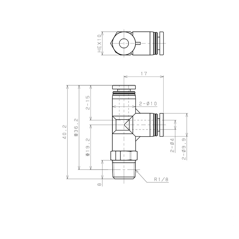 Đầu Nối Nhanh Khí Nén Dạng Chữ T Ren Ngoài Pisco PPD4-01_drawing