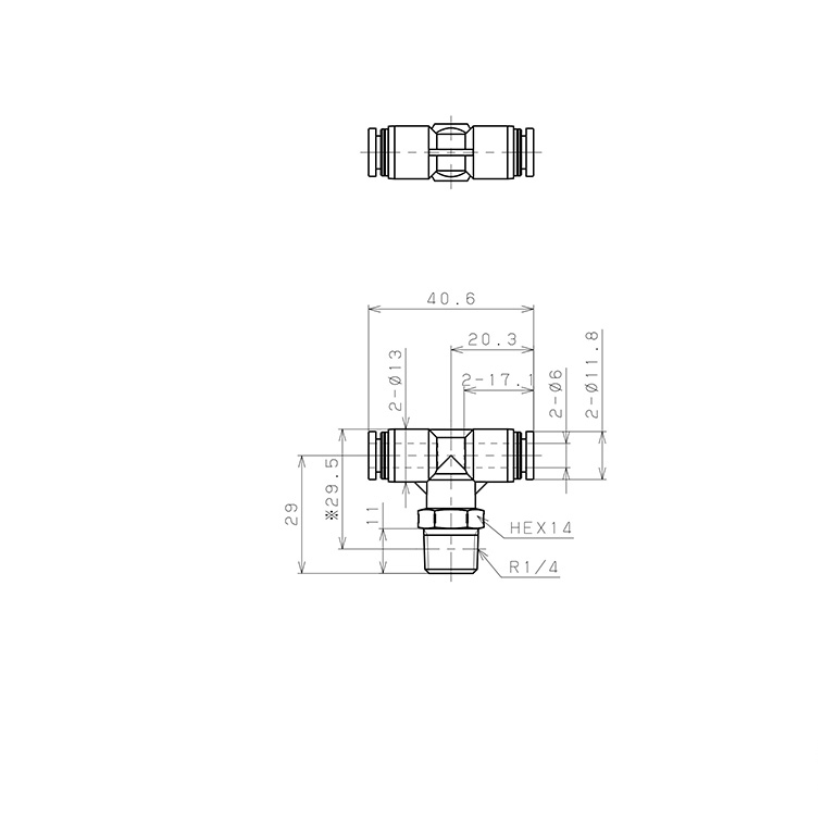 Đầu Nối Nhanh Khí Nén Dạng Chữ T Ren Ngoài Pisco PPB6-02SUS-S_drawing