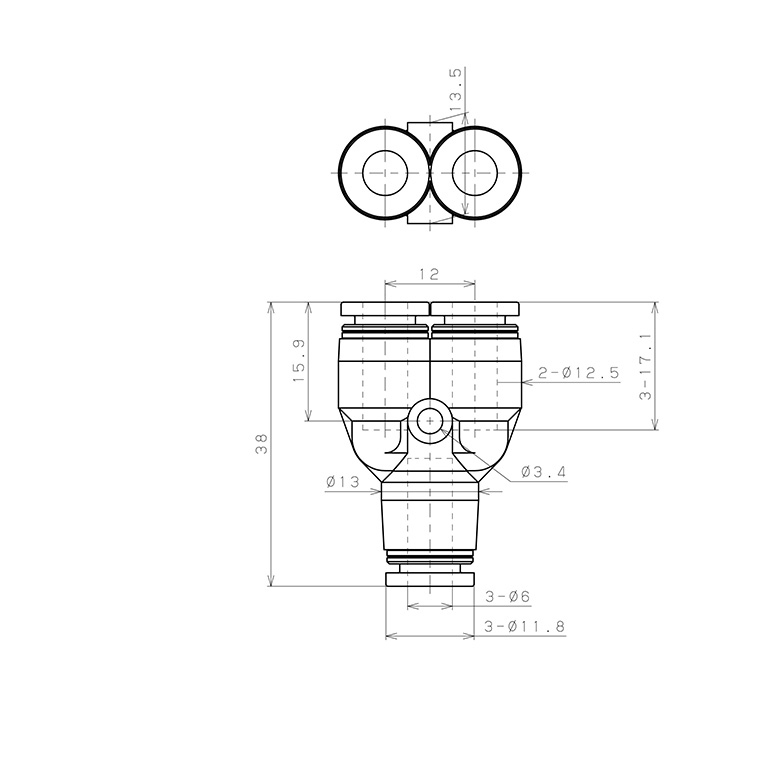Đầu Nối Nhanh Khí Nén Chữ Y Pisco PPY6-F-C_drawing