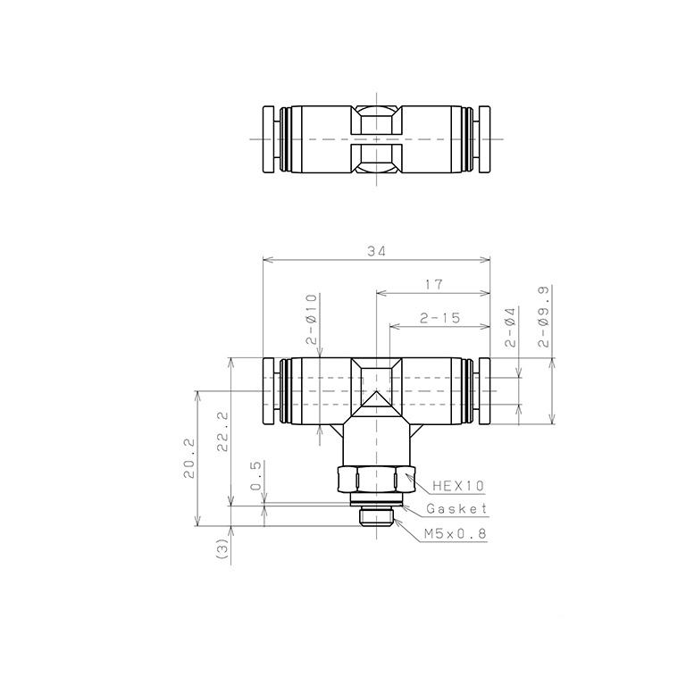 Đầu Nối Nhanh Khí Nén Dạng Chữ T Ren Ngoài Pisco PPB4-M5SUS-C_drawing