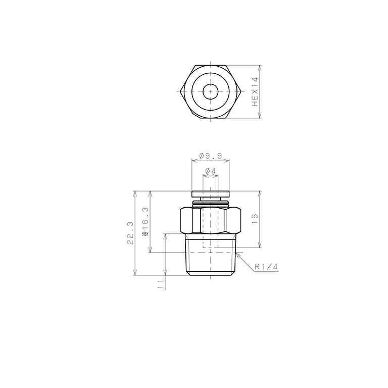 Đầu Nối Nhanh Khí Nén Dạng Thẳng Thân Lục Giác Ren Ngoài Pisco PPC4-02-UC_drawing