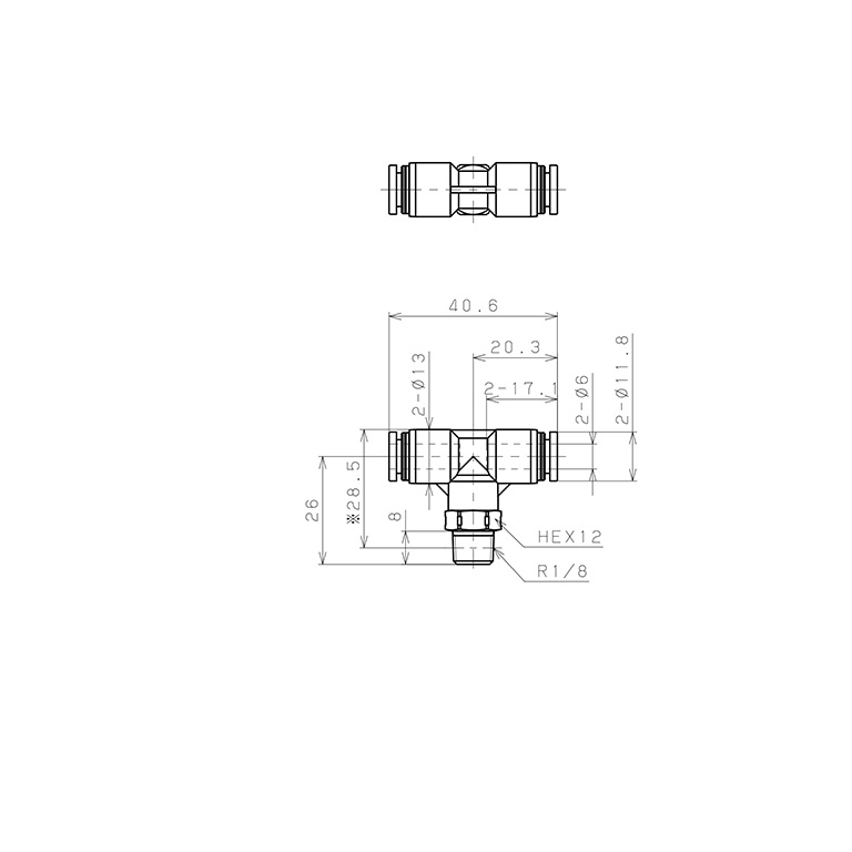 Đầu Nối Nhanh Khí Nén Dạng Chữ T Ren Ngoài Pisco PPB6-01SUS-S-C_drawing