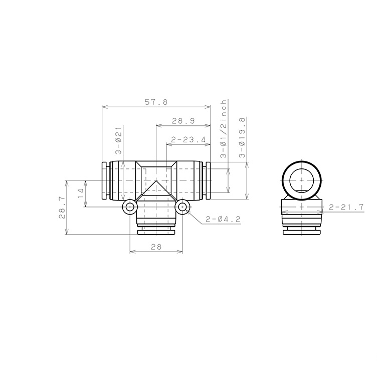 Đầu Nối Nhanh Khí Nén Chữ T Pisco PPE1/2-C_drawing