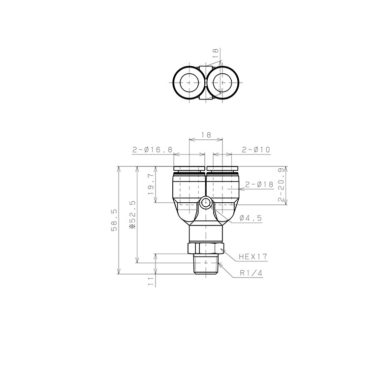 Đầu Nối Nhanh Khí Nén Dạng Chữ Y Ren Ngoài Pisco PPX10-02-C_drawing