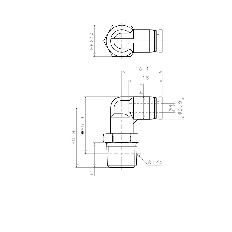 Đầu Nối Nhanh Khí Nén Dạng Cong 90° Ren Ngoài Pisco PPL4-02SUS-F-TP_drawing