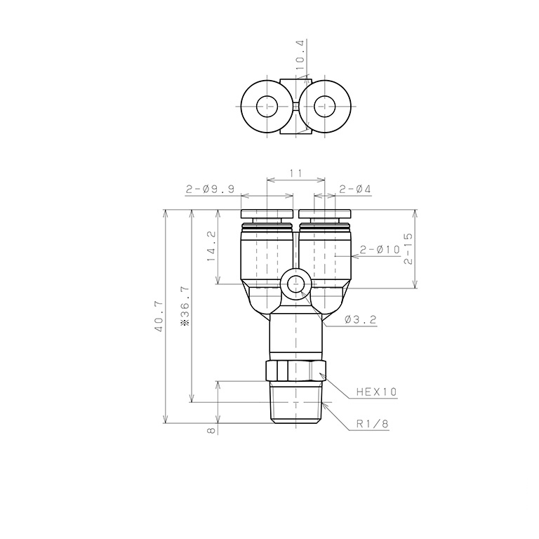 Đầu Nối Nhanh Khí Nén Dạng Chữ Y Ren Ngoài Pisco PPX4-01-C_drawing